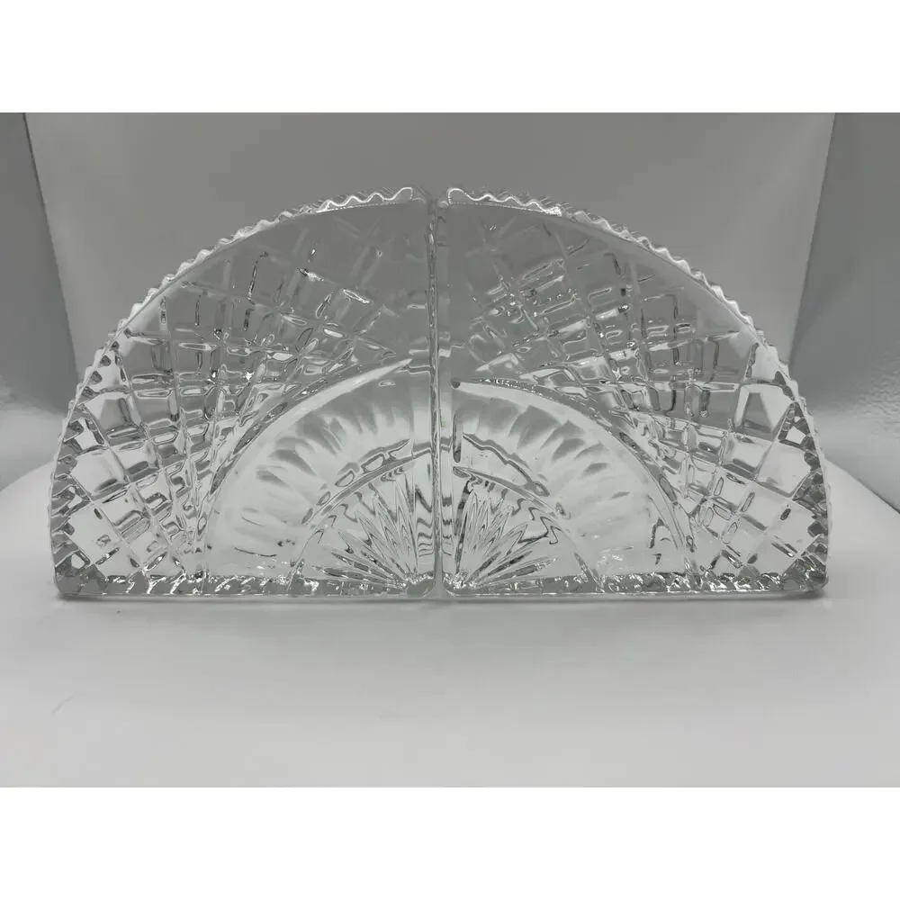 Vintage Waterford-inspired Quadrant-style heavy glass bookends – matching pair